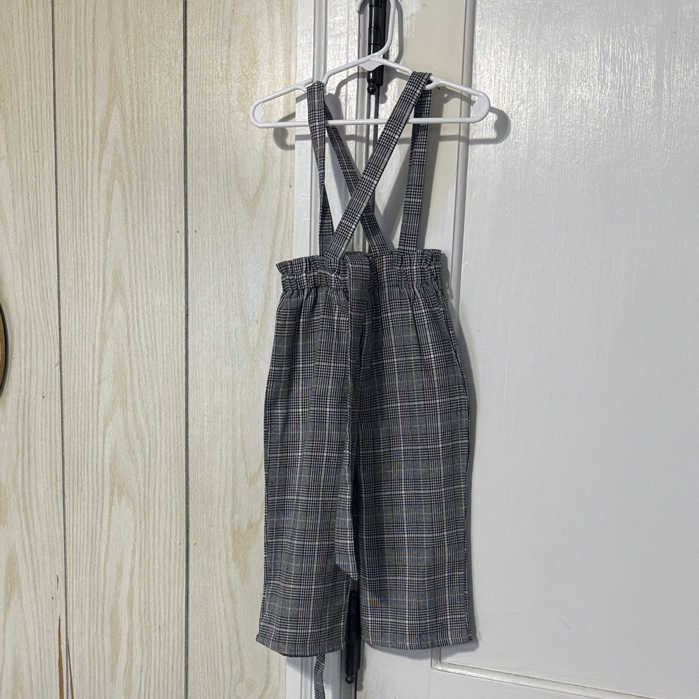 SHEIN Kids Plaid Overalls - Black and Gray